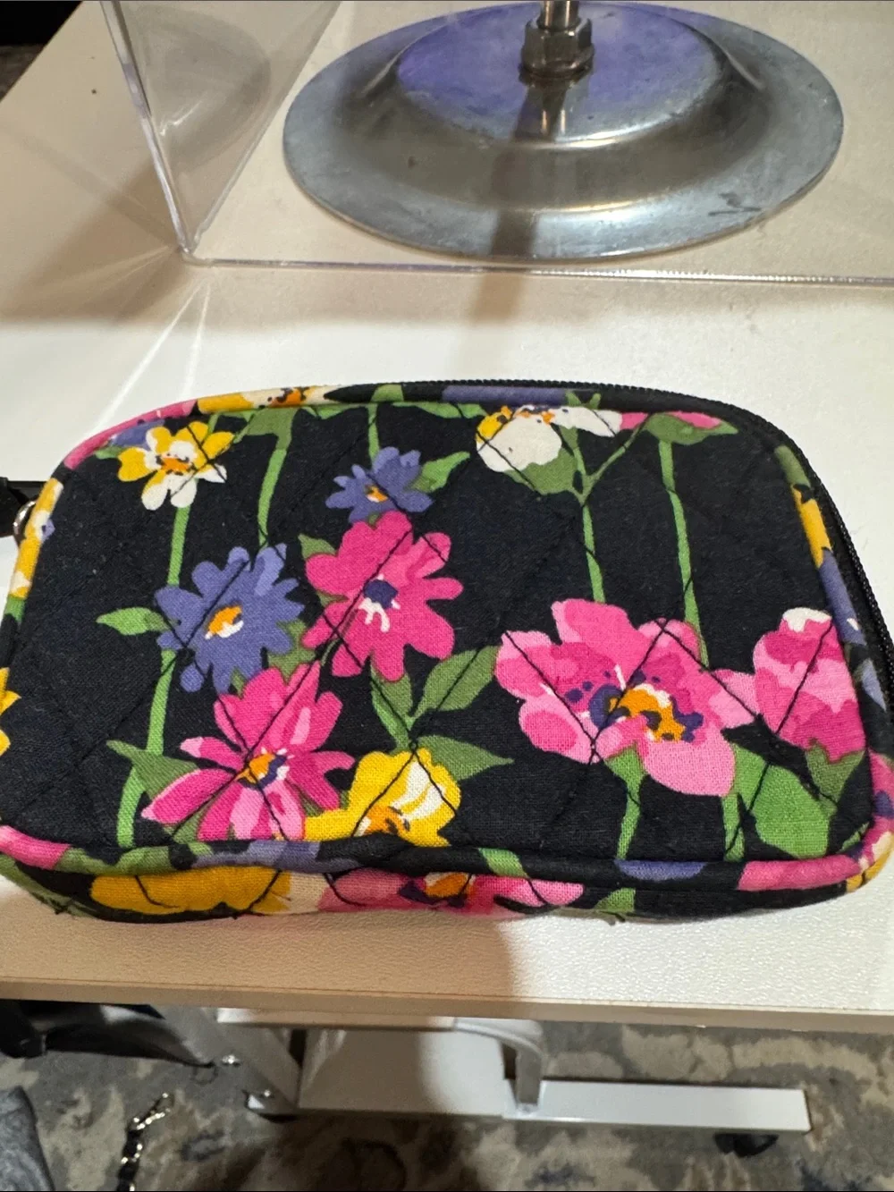 Vera Bradley Black Quilted Floral Zip Cosmetic Pouch